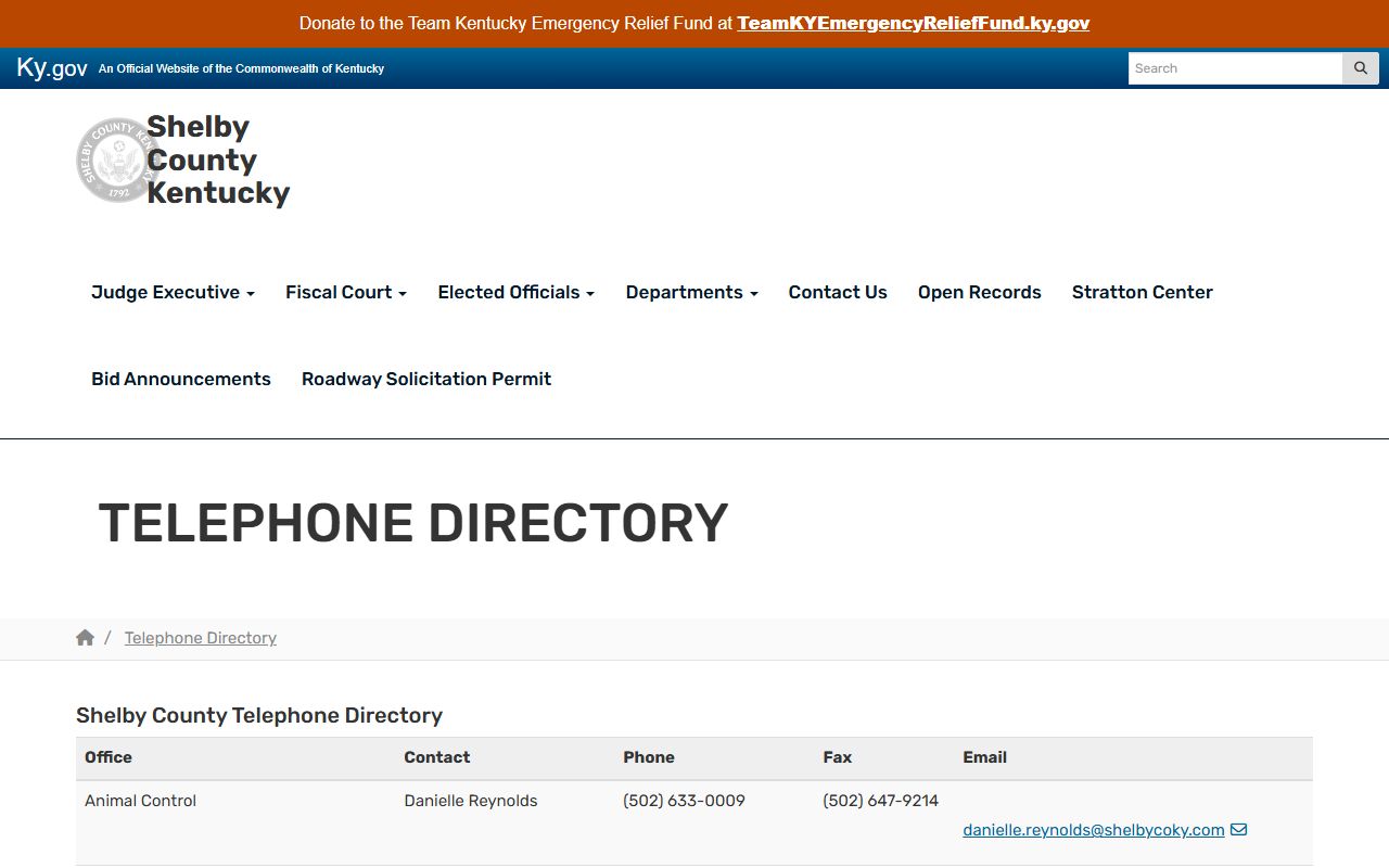 Shelby County Circuit Court Clerk telephone directory record contact