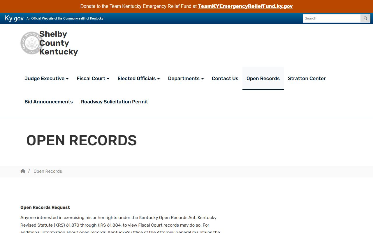 Shelby County Circuit Court Clerk open records fallback form page