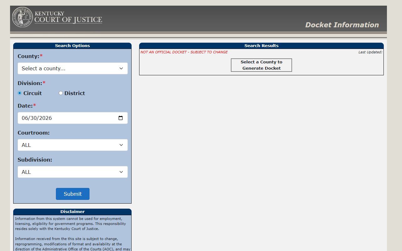 Shelby County court dockets public docket search fields
