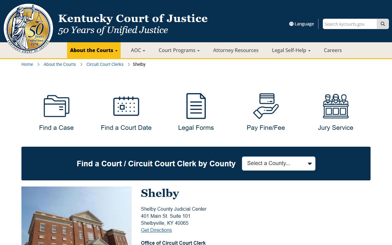 Shelby County court records Kentucky Court of Justice county page