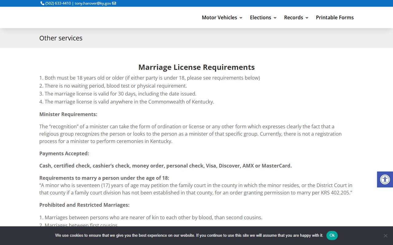 Shelby County marriage records license fee and requirements