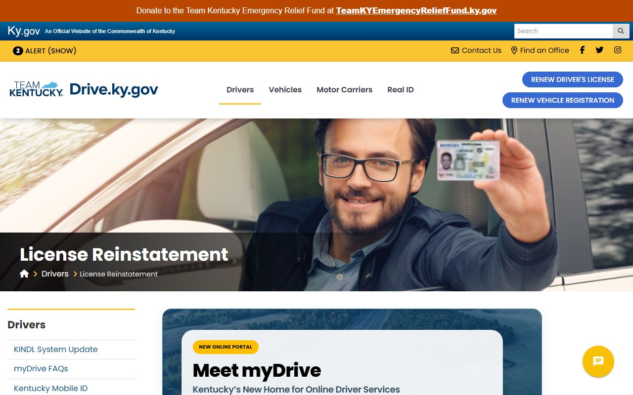 Shelby County traffic court records Kentucky license reinstatement page