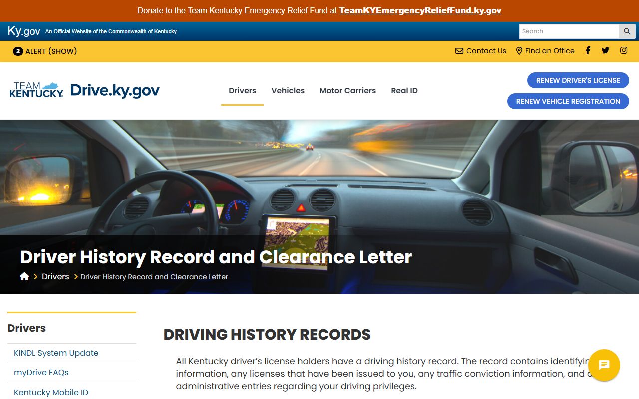 Shelby County traffic court records Kentucky driver history record page
