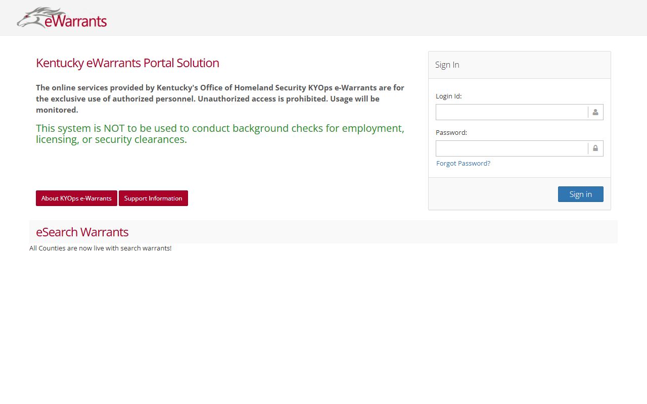 Shelby County warrant records Kentucky eWarrants authorized login page